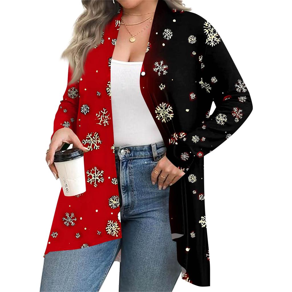 Women's Fall And Winter Fashion Casual Print Long Sleeve Mid-Length Cardigan Jacket