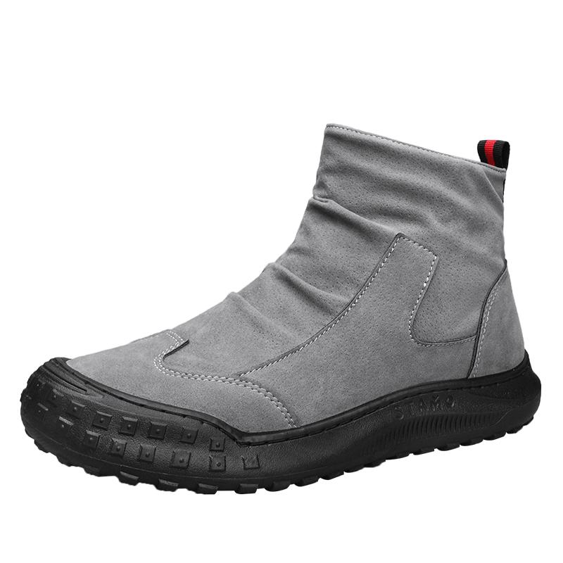 Men's Boots High Cut Workwear Shoes Autumn New Zipper Pleated Non Slip Comfort Thick Soled Wear-resistant Fashion Flat Boots