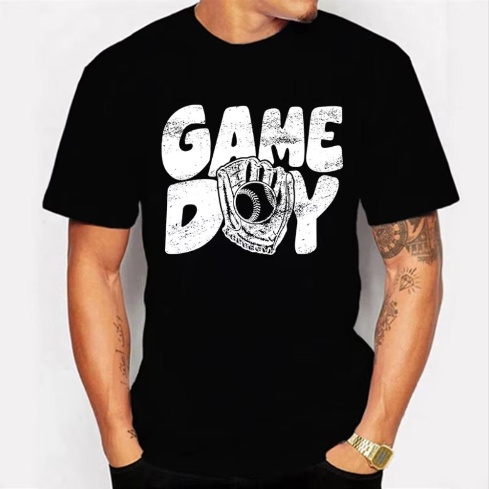 

Футболка Y2K Мужская с принтом на день бейсбольного матча, Забавная футболка с коротким рукавом в стиле Харадзюку, Хип-хоп, Летняя мужская свободная уличная футболка XXXXXL чёрный