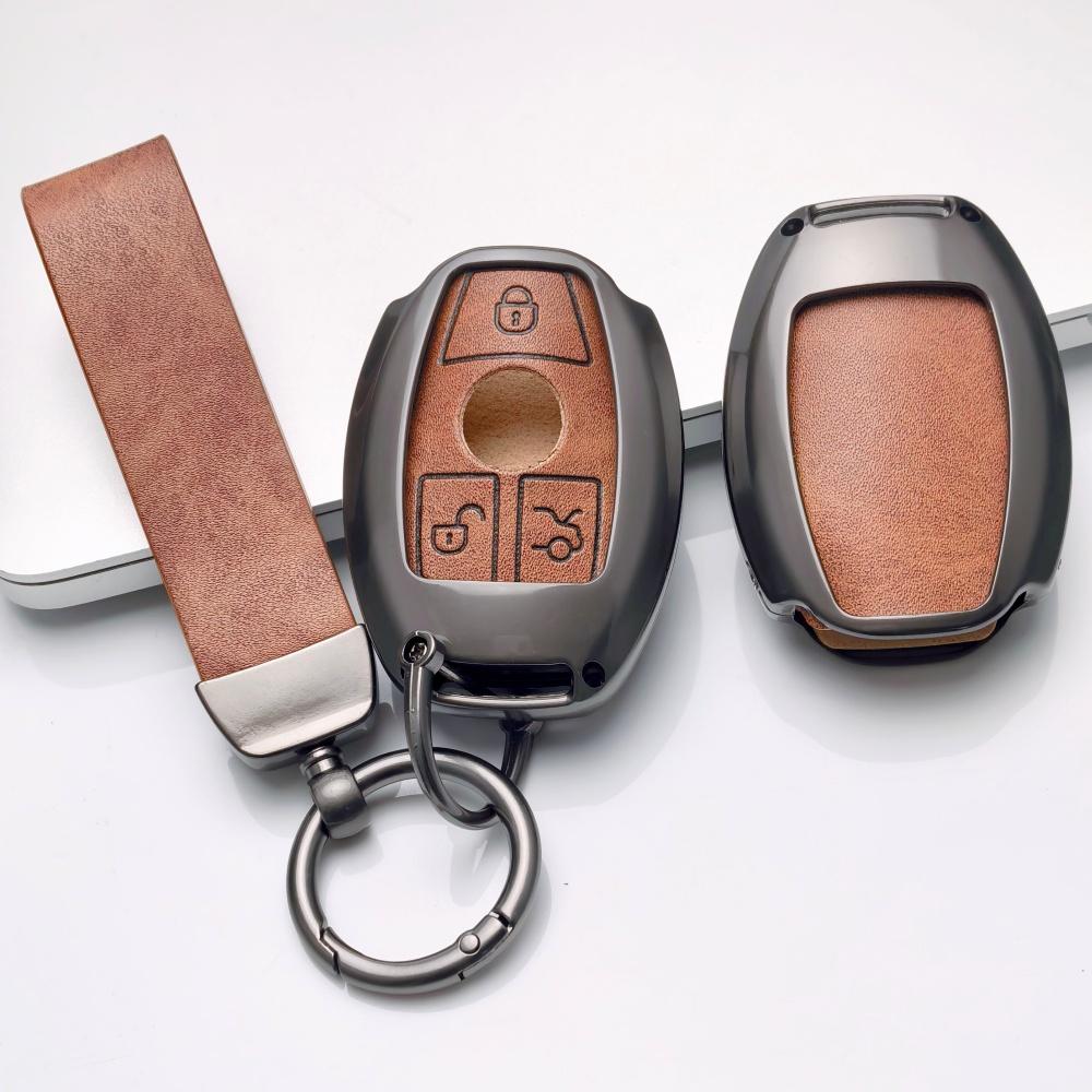 Zinc Alloy Leather Car Samrt Key Fob Case Cover For Mercedes Benz A B C E S G Class W204 W205 W212 W213 W176 W177 Glc Cla Amg