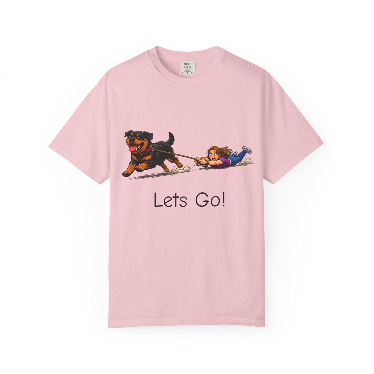 Rottweiler Dog Walk T shirt, Funny Cartoon Pet Dog Lover Tee L