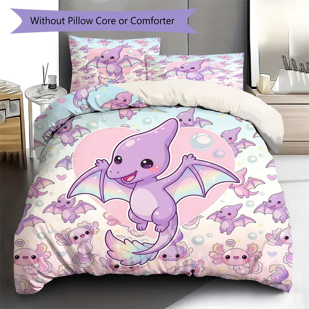 Pink Gradient Cartoon Pattern Bedding,Quilt Set Quilt Cover Pillowcase Home Birthday Gift (1 * Duvet Cover + 2 * Pillowcase, Without Core)