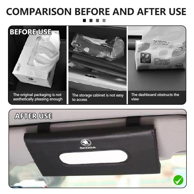 Car Sun Visor Tissue Box Hanging Snap-fit Napkin Storage Bag Accessories For Skoda Kamiq MK3 Roomster Rapid Kodiaq Karoq Fabia