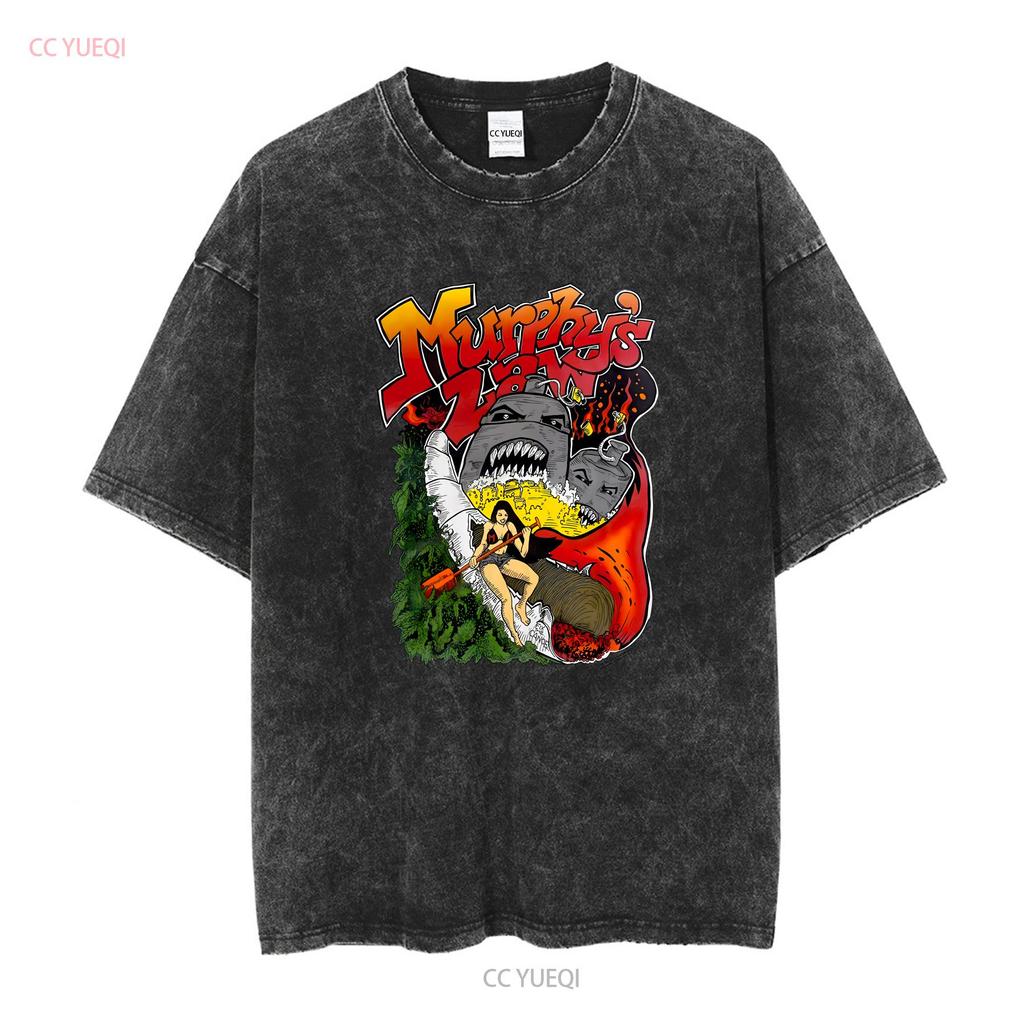 Murphy S Law Graphic Short Sleeve White Shirt Unisex Men Women KTV8646 Vintage Washed Top For Everyday Wear Soft Versatile