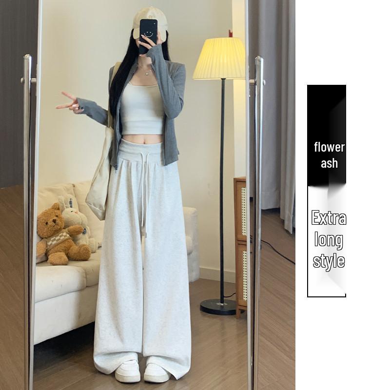 Women's Plus Velvet High-Waisted Wide-Leg Pants - Autumn/Winter Thickened Curve Drape Casual Wear