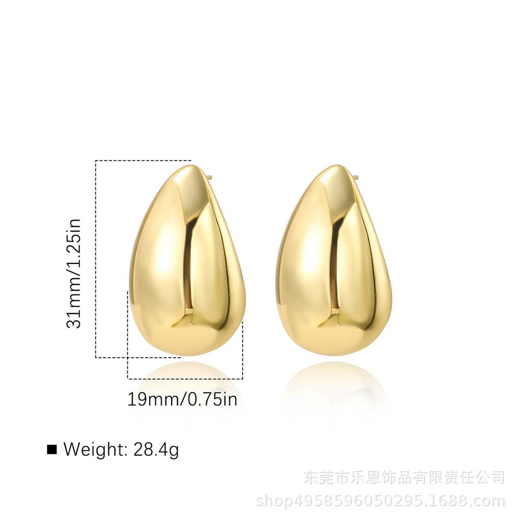 Gold-Tone Water Drop Stainless Steel Stud Earrings: Elegant and Modern Design for Women