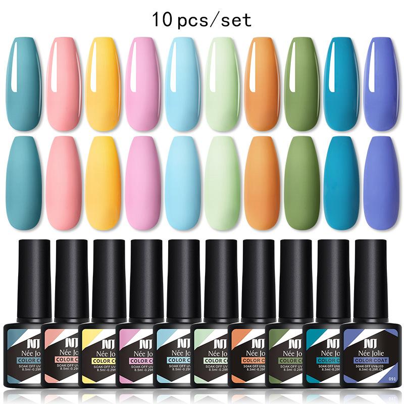 Nee Jolie 10-Color Gel Nail Polish Set Base Top Coat Soak Off UV LED Nail Art Kit for Beginners