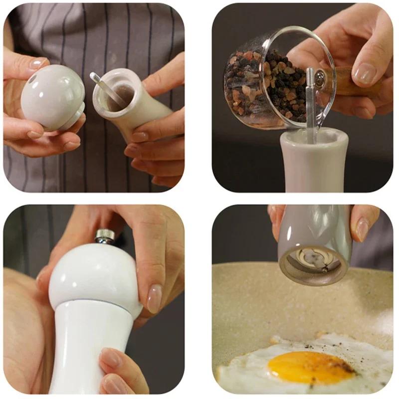6" Manual Pepper Grinder Oak Wood Salt And Pepper Mills Spice Salt Shakers With Adjustable Ceramic Grinder Kitchen Cooking Tools