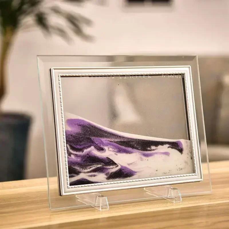 Round Glass Deep Sea Sand Art Picture Dynamic Flowing Sandscape Ornament Creative Quicksand Painting Desktop Decor Craft Piece