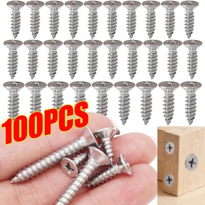 100/10PCS M2-M4.8 Stainless Steel Cross Screw Universal Flat Head Self Drilling Screw Woodworking Furniture Repairs Fasteners