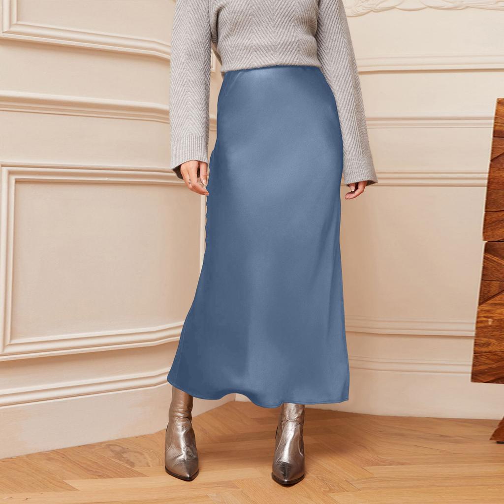 Women's Color Hip Hugging High Waist Slit Skirt