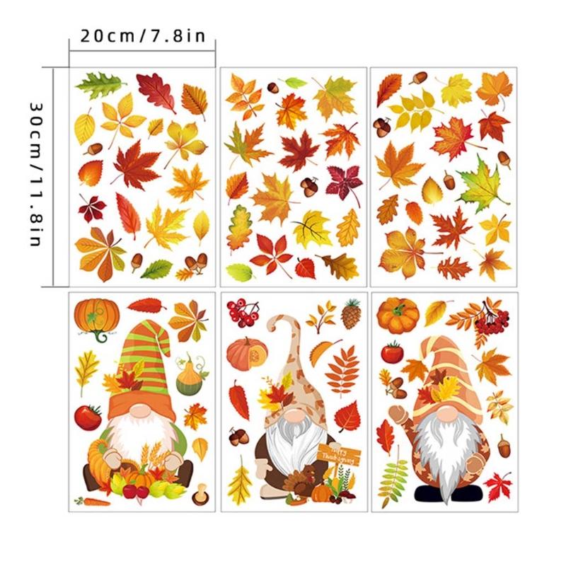 6 blätter Herbst Thanksgiving Gnome Fenster Klammert Aufkleber Maple Leaf Wand Aufkleber