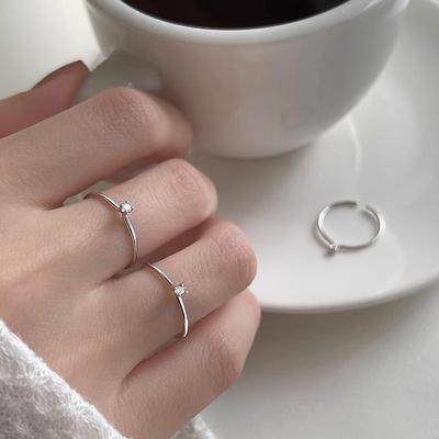 Zircon Ring Women's Fashion Simple Thin Ring Single Diamond Ring Opening Adjustable Index Finger Tail Ring