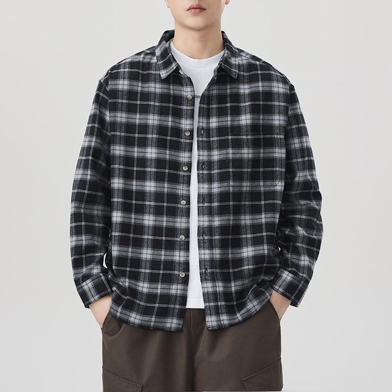 

Japanese Plaid Cotton Shirt Men s Trendy Versatile Loose Casual American Spring New Shirt 3XL