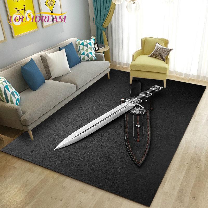 3D Sword Dagger Machete Saber Knife Area Rug,Carpet Rug for Living Room Bedroom Sofa Doormat Decor,Kid Play Non-slip Floor Mat