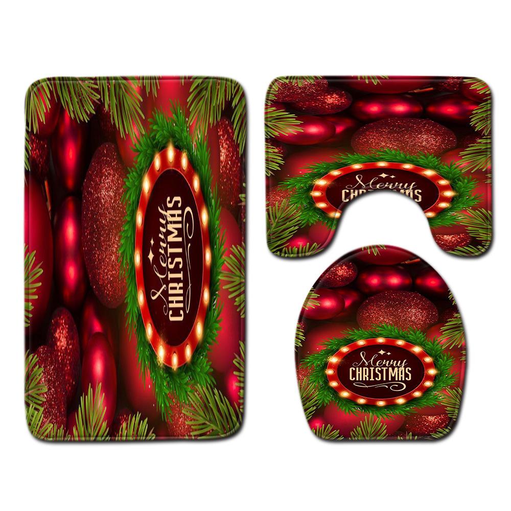 Christmas Printed Shower Curtain Floor Mat Four-Piece Bathroom Toilet Non-Slip Absorbent Carpet Toilet Non-Slip Door Mat