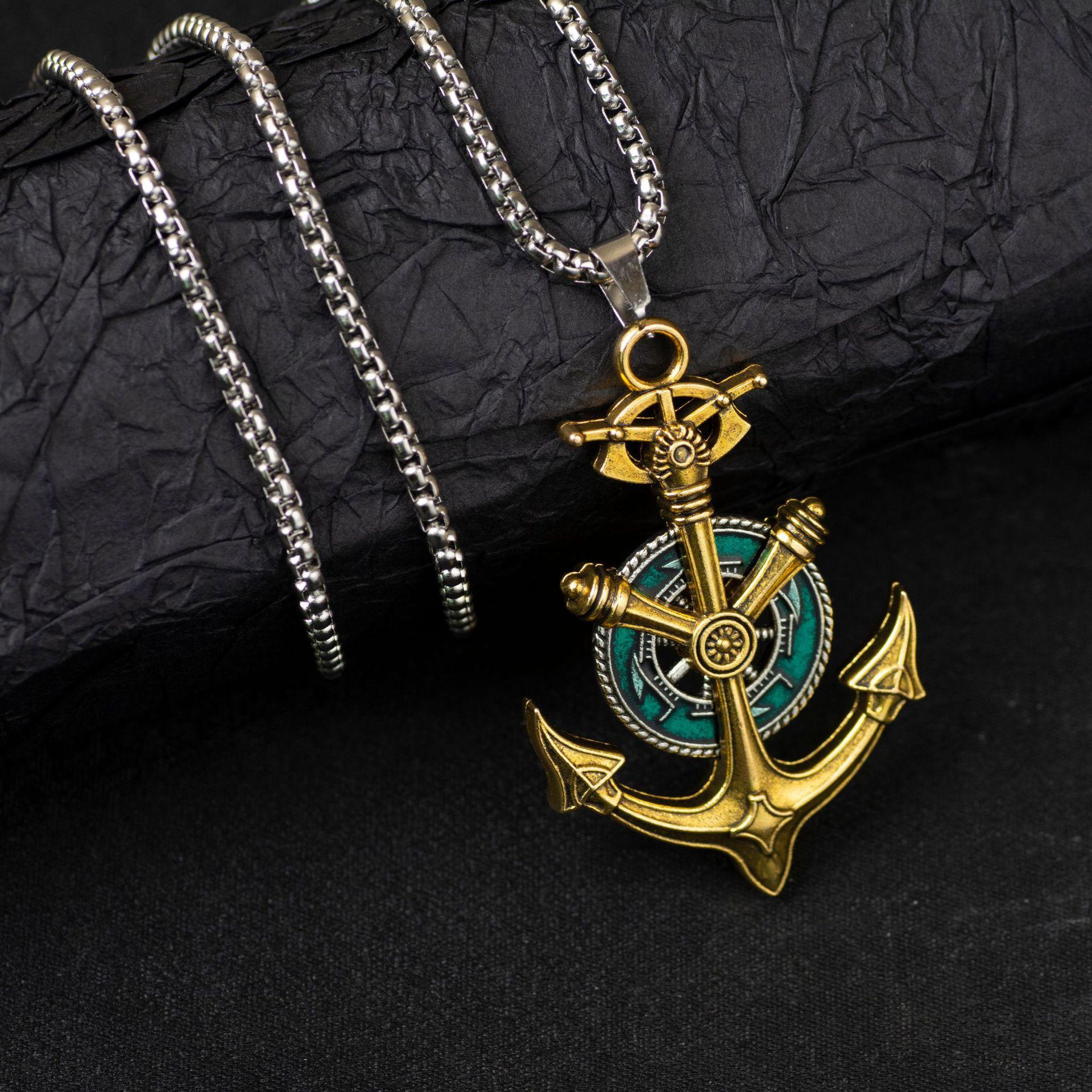 

Уличное ретро хип-хоп уличное ожерелье, цепочка для свитера для мальчиков, ретро средневековое ожерелье с якорем, аксессуары