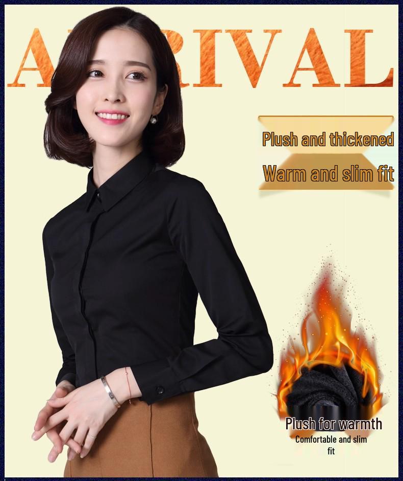 Women's Fleece-Lined Long-Sleeve Shirt: New Autumn/Winter Style, Thick & Warm Base Layer, Professional Formal Wear