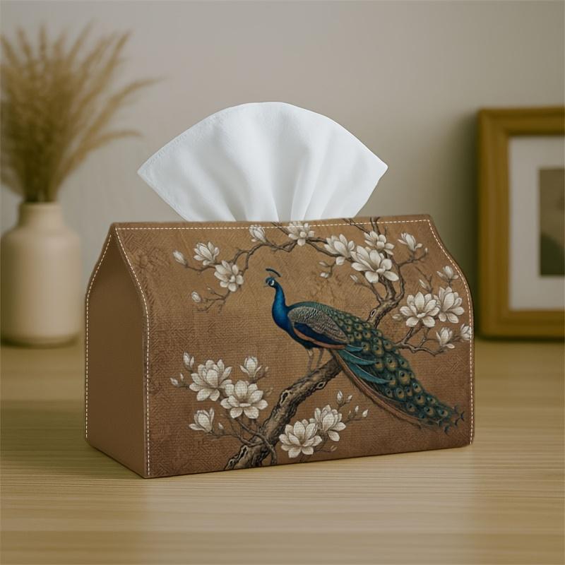 1pc Oriental PeaRooster Tissue Box-Golden Floral Bird Nature,Durable Napkin Organizer for Car,Kitchen,Dining,Home Decor-Decorative Tabletop Party Tiss
