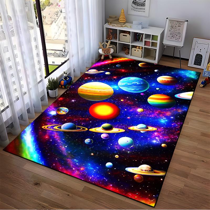 Colorful Outer Space Planets Galaxy Design Carpet for Living Room Decor Suitable for use as an anti-slip for living room bedroom sofas
