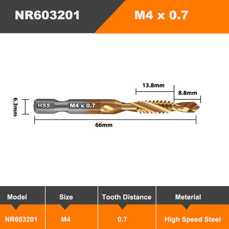 AMR Hex Shank Titanium Plated HSS Screw Thread Metric Tap Drill Bits Screw Appliance Compound Tap M3 M4 M5 M6 M8 M10 Hand Tools