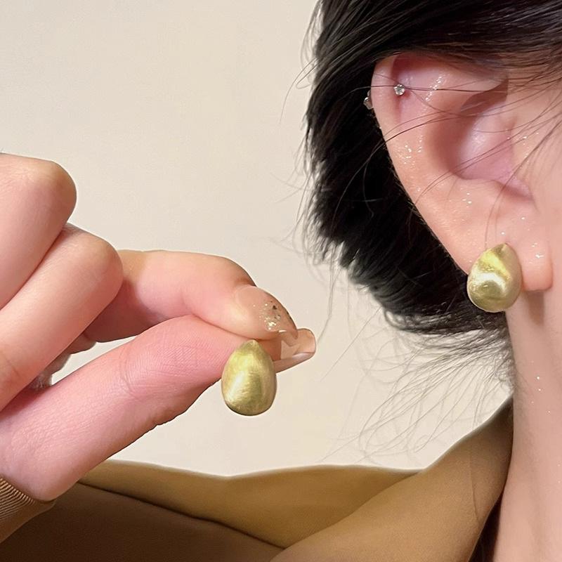 925 Silver Needle Matte Brushed Beanie Stud Earrings Women's New Temperament Water Drop Earrings High-end Explosive Earrings