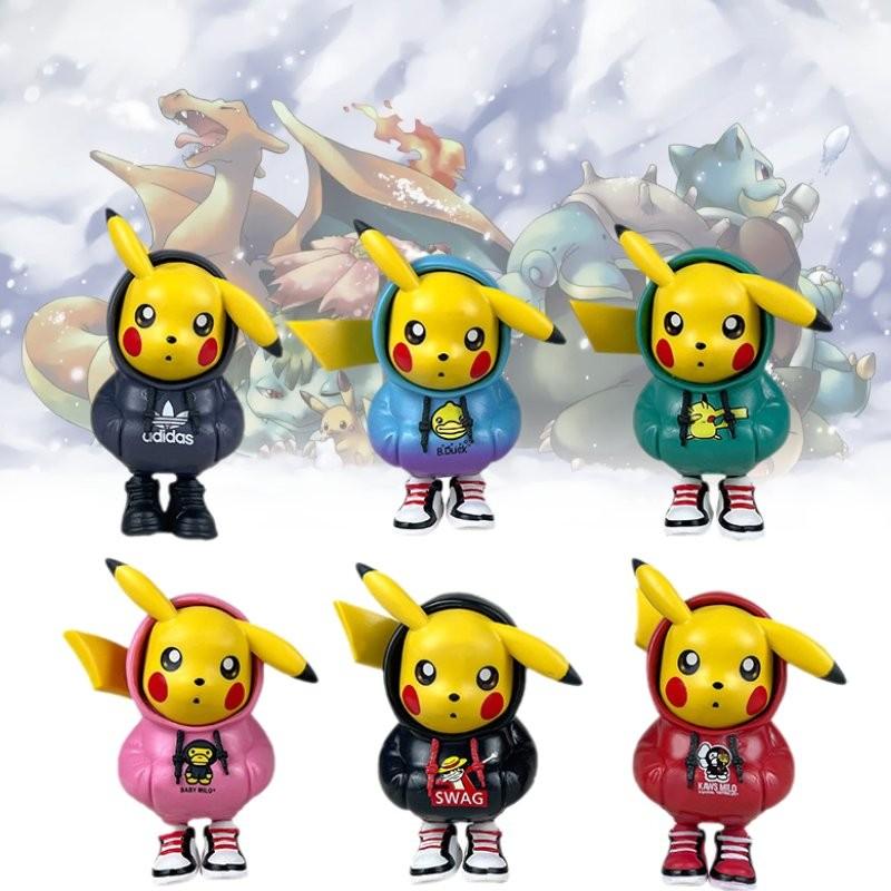 6pcs Hoodie Pikachu Pvc Toy Model Desktop Decoration Christmas Gifts