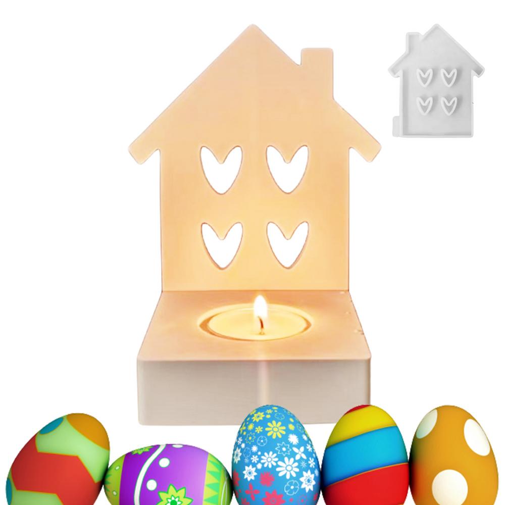 Candle Holder Resin Molds House Heart Shape Tealight Candle Holders Handmade Epoxy Resin Casting Molds Candle Holder Mould