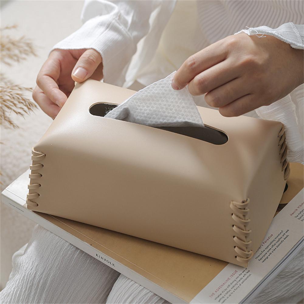 Pu Leather Tissue Box Hand-Woven Table Napkin Holders Living Room Offi Desktop Paper Towel Cover Creative Home Decor