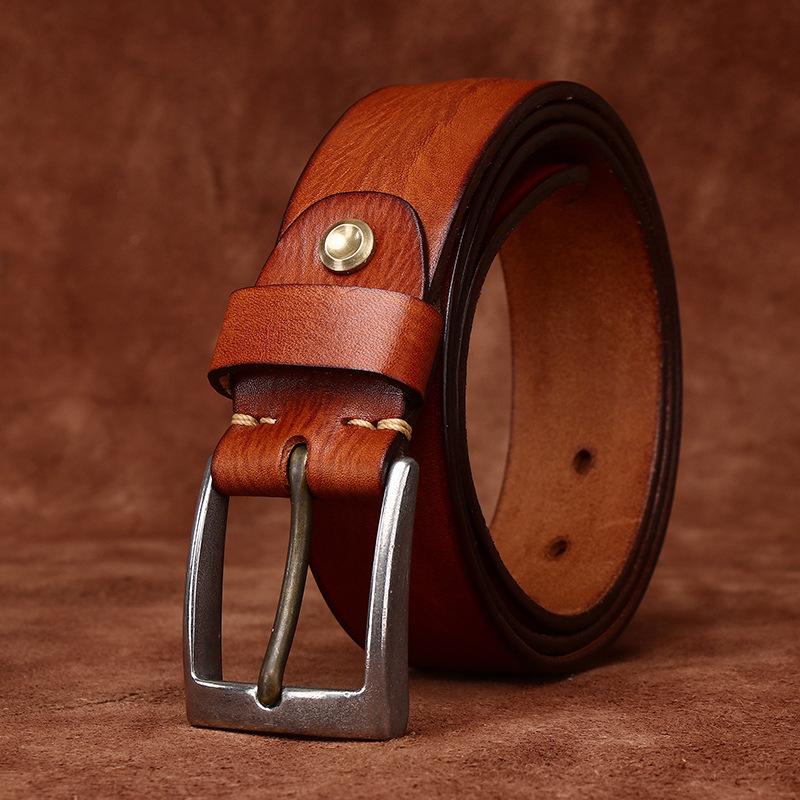 Belt Men's British Retro Distressed Emboss First Layer Cowhide Leather Hong Kong Style Arts Casual Jeans Belt Men's