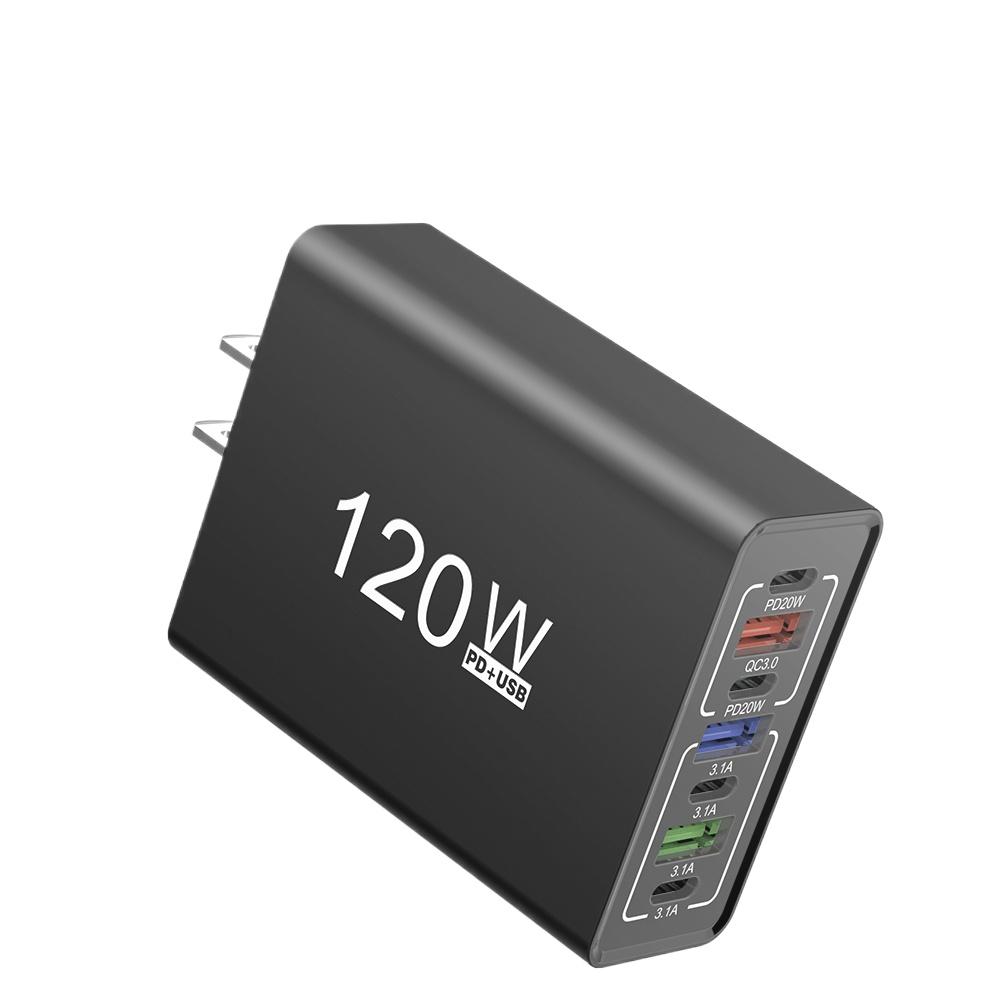 Typ C 120W USB C Ladegerät Mehrere Anschlüsse Schnelllade-Handy-Ladegerät-Adapter für iPhone Samsung Xiaomi Huawei EU/US-Stecker Wandladegerät