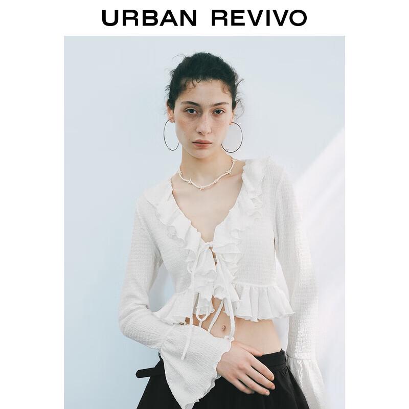 

UR Women s Ruffle Textured Flared Sleeve Open-Front Shirt XL