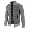 Men's Plus Size Color Block Stand Collar Velvet Cardigan Sweater - Warm, Thickened Knitted Outerwear for Autumn and Winter.