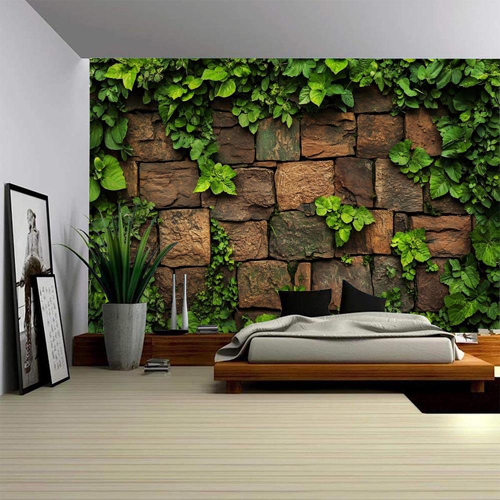 Living Room Stone Wall Plant Tapestry Red Brick Wood Grain Art Hanging Carpet Background Cloth Home Decoration