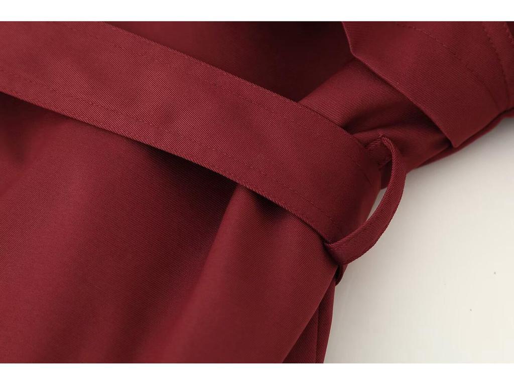 Europäischer und Amerikanischer Damen Doppelreiher Trenchcoat mit Bindegürtel Lässige Kurze Jacke