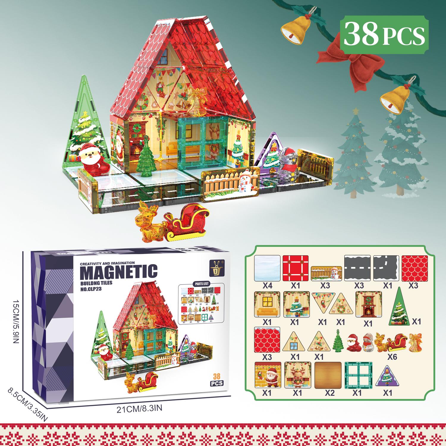 2025 Christmas Colorful Window Magnetic Tile Building Blocks Set DIY Puzzle 3D Puzzle New Year Kids Toys Christmas Gifts