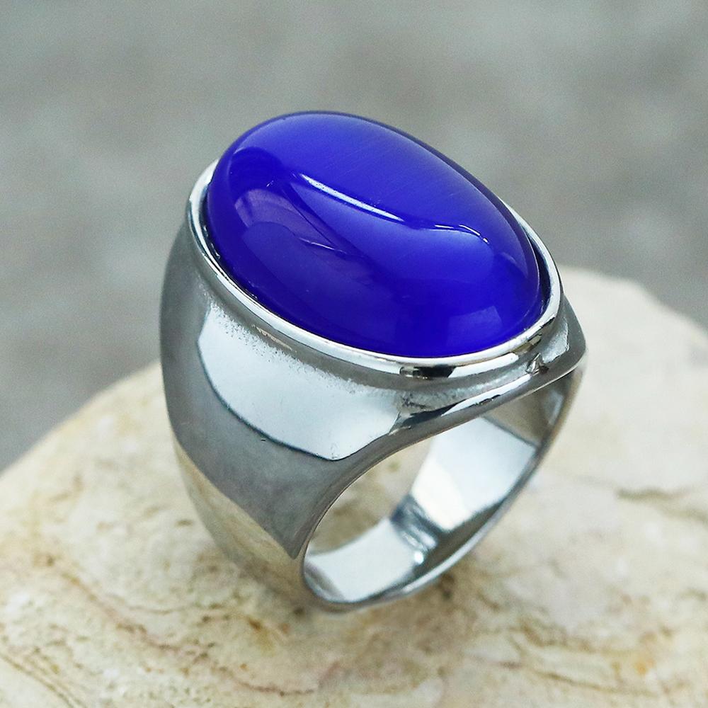 2025 Neuer Herrenring aus Edelstahl mit farbigem ovalem Edelstein Gothic Biker Hipster Schmuck für Männer Mann Geschenkidee