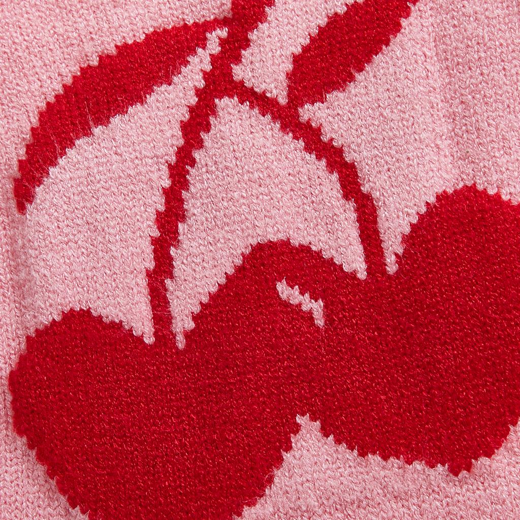 Dívčí jarní/letní pletený overal bez rukávů s volánky a třešňovým potiskem