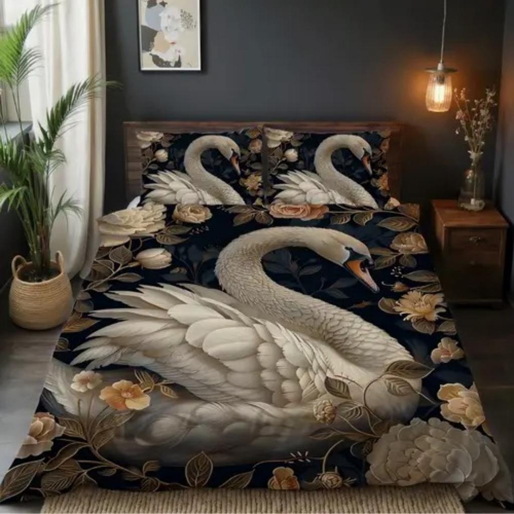 Light Color Elegant White Swan Duvet Cover Queen King Size Swan Pearl Bedding Set Four Seasons Universal Room Decoration Luxury