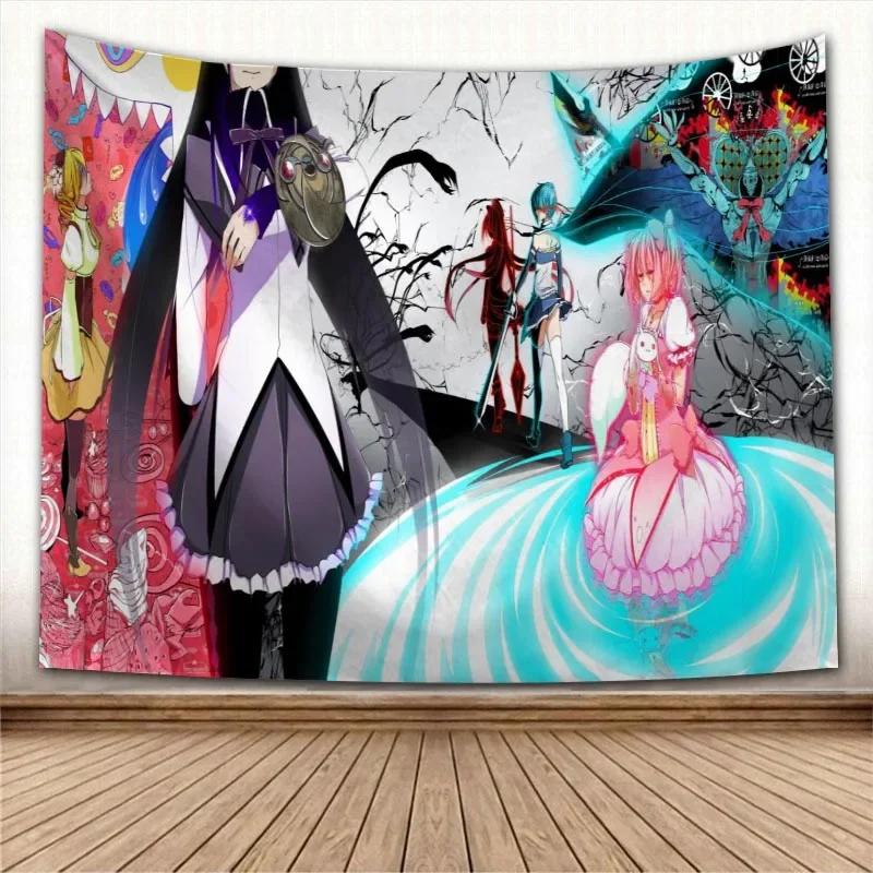 Puella Magi Madoka Magica Kawaii Anime Tapestry Psychedelic Decorative Carpet Wall Fabric For Living Room Bedroom Accessories