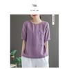 Artistic Retro Flower Embroidery Cotton Linen Round Neck Short Sleeved T-shirt for Women Summer New Loose and Versatile Top for Women