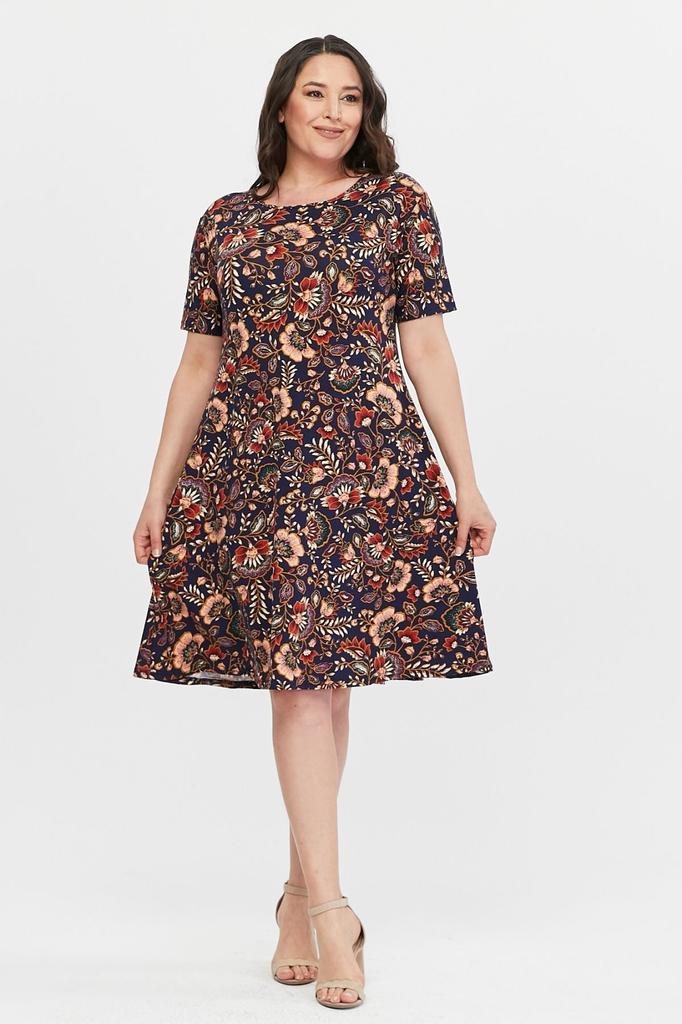 Women's Big Size Dress Floral Patterned Viscose Basic Short Sleeve Dress