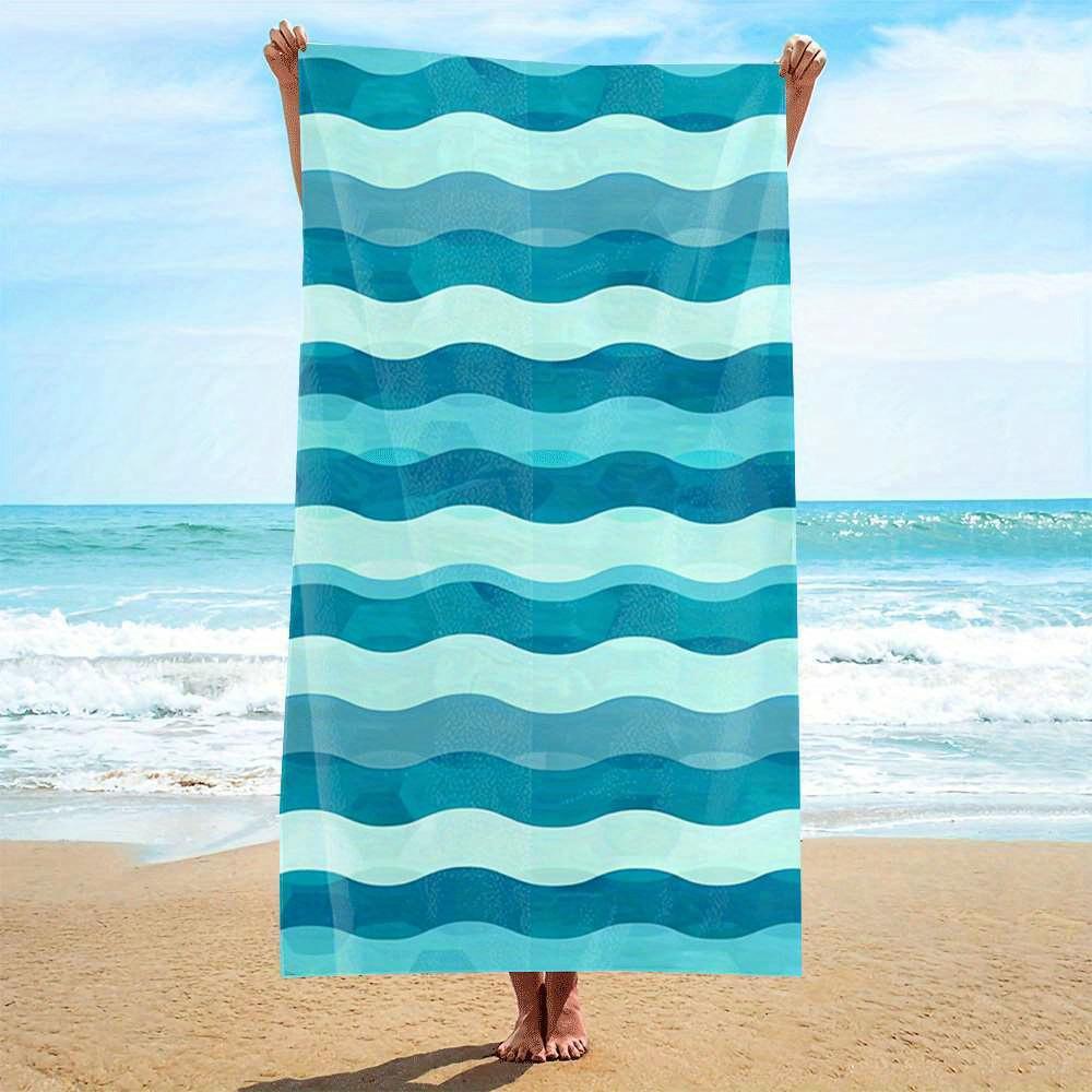

Blue White Wave Pattern Microfiber Beach Towel, Quick-Dry Strong Wrap for Beach Pool Use W40*H60(CM)