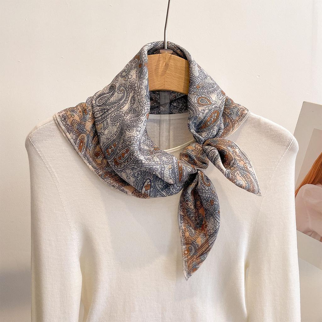 Double-sided Retro Full-printed Cashew Silk Scarves, Women's Fashionable Age-reducing Versatile Chinese Square Scarves, Spring and Summer Sun Protecti