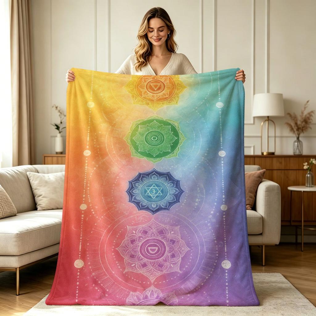 Soft Flannel Chakra Mandala Print Blanket All Season Warm Cozy Lightweight Throw Blanket for Sofa Couch Bedroom Living Room Office Home Decorative War