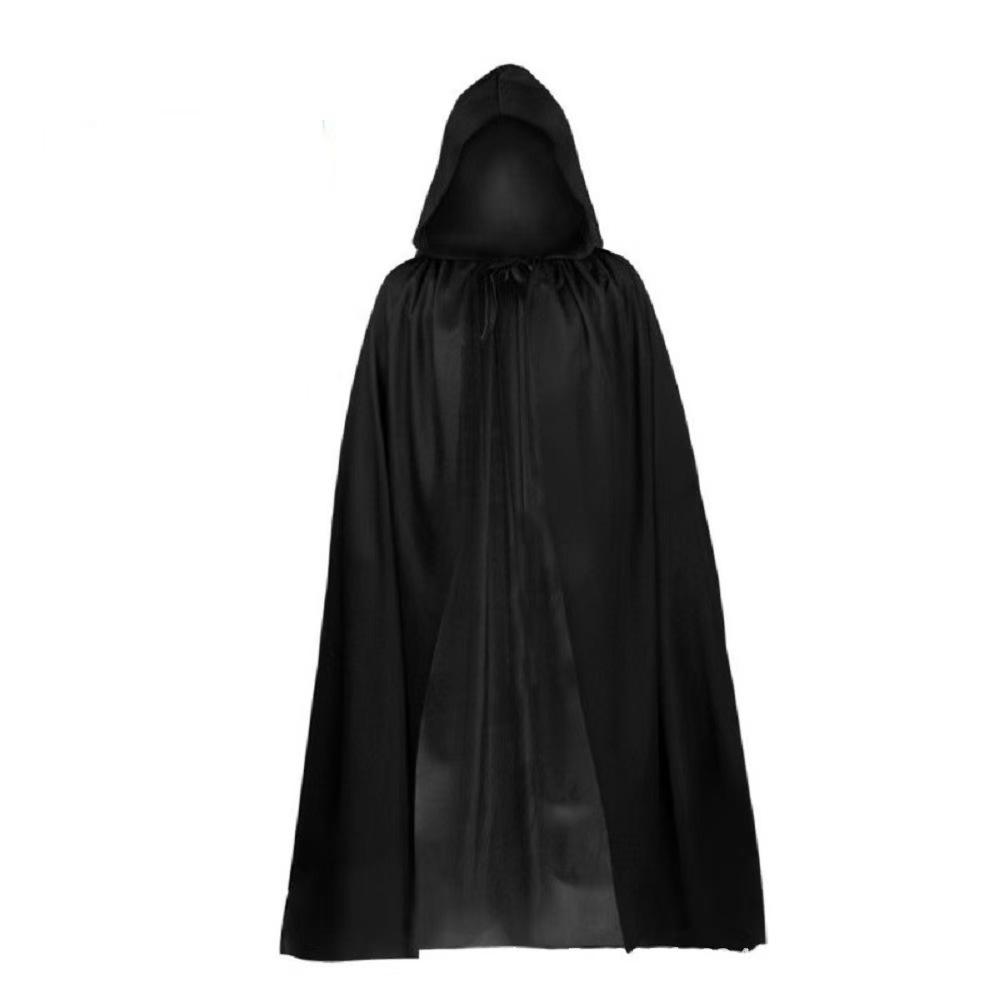 Halloween Grim Reaper Cape Cloak Adult Black Hooded Costume Prop Wide Wizard Magic Robe