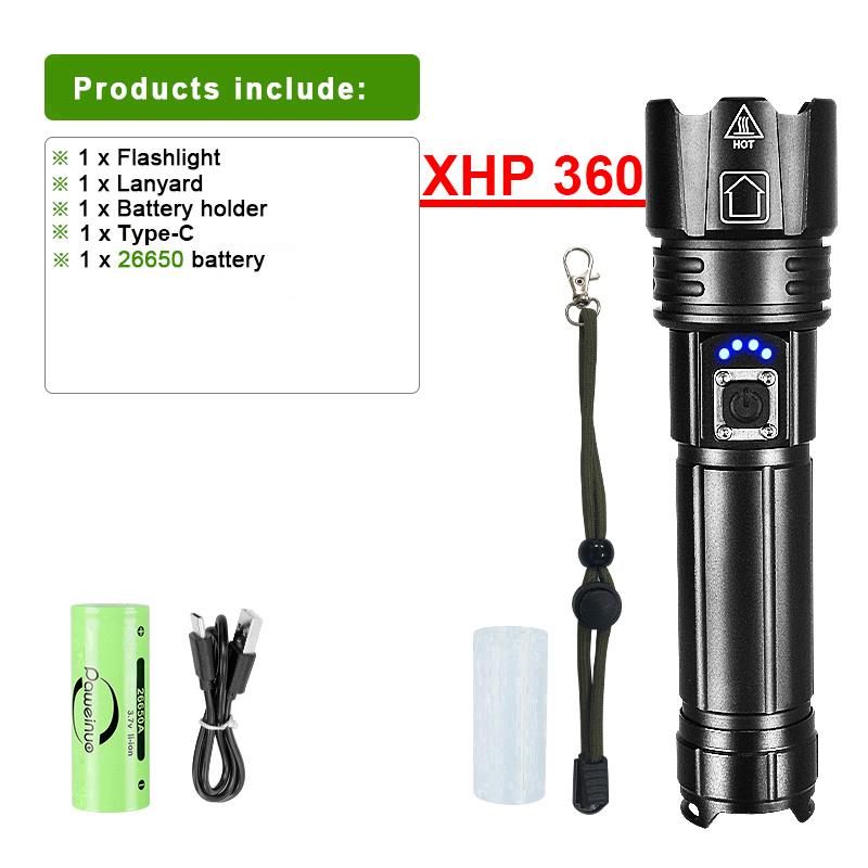 Ultra Powerful XHP360 Rechargeable Flashlight New High Power Led Torch Lamp,Super Bright Lantern