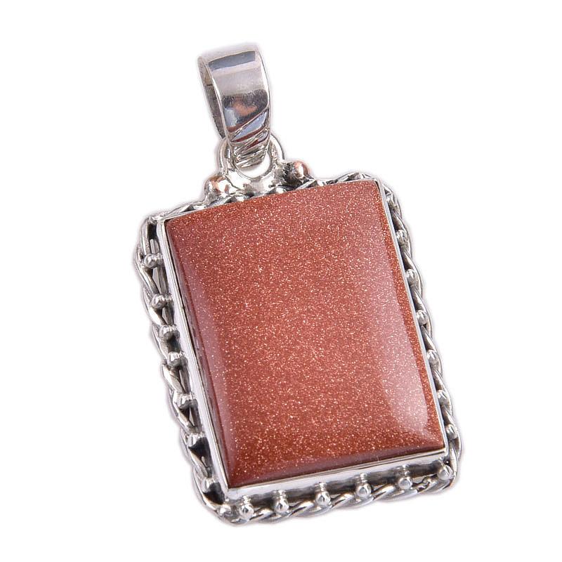 Naturalny Kamień Słoneczny Ręcznie Robiony Wisiorek z Solidnego Srebra Sterlingowego Próby 925 1,5" G5G17