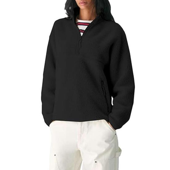 Women's Half Zip Pullover Fleece Jacket Long Sleeve Stand Collar Sherpa Sweatshirt with Pockets Fall Fuzzy Warm Outerwear