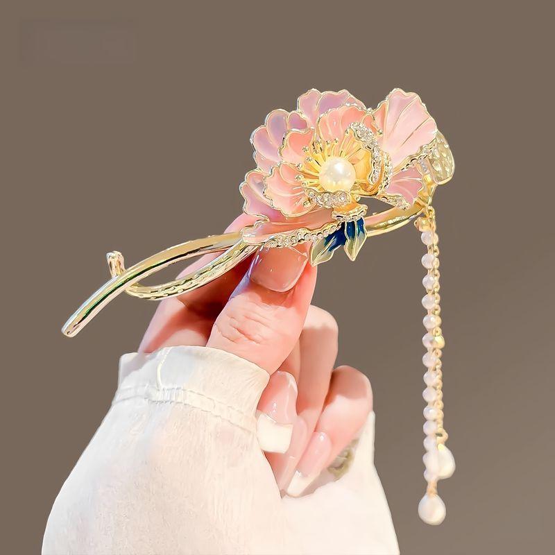 Factory direct fashion flower pearl twist clip elegant hairpin Internet celebrity head spring clip